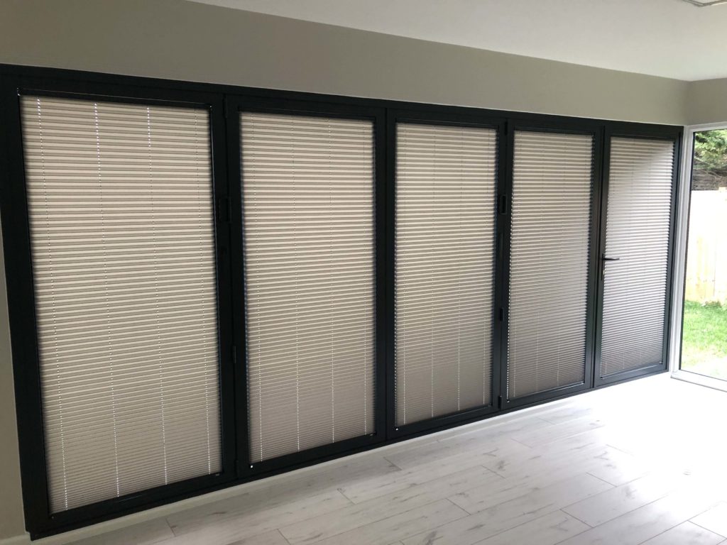 venetian blinds on large bifold doors